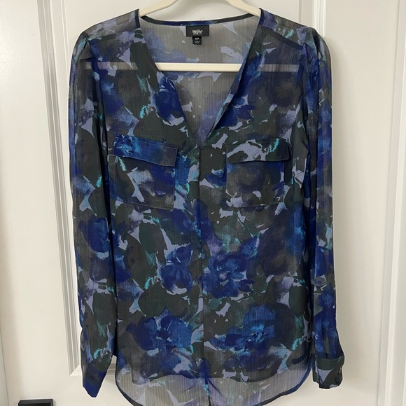 Massimo Blue and Gray Sheer Floral Blouse - Picture 1 of 3